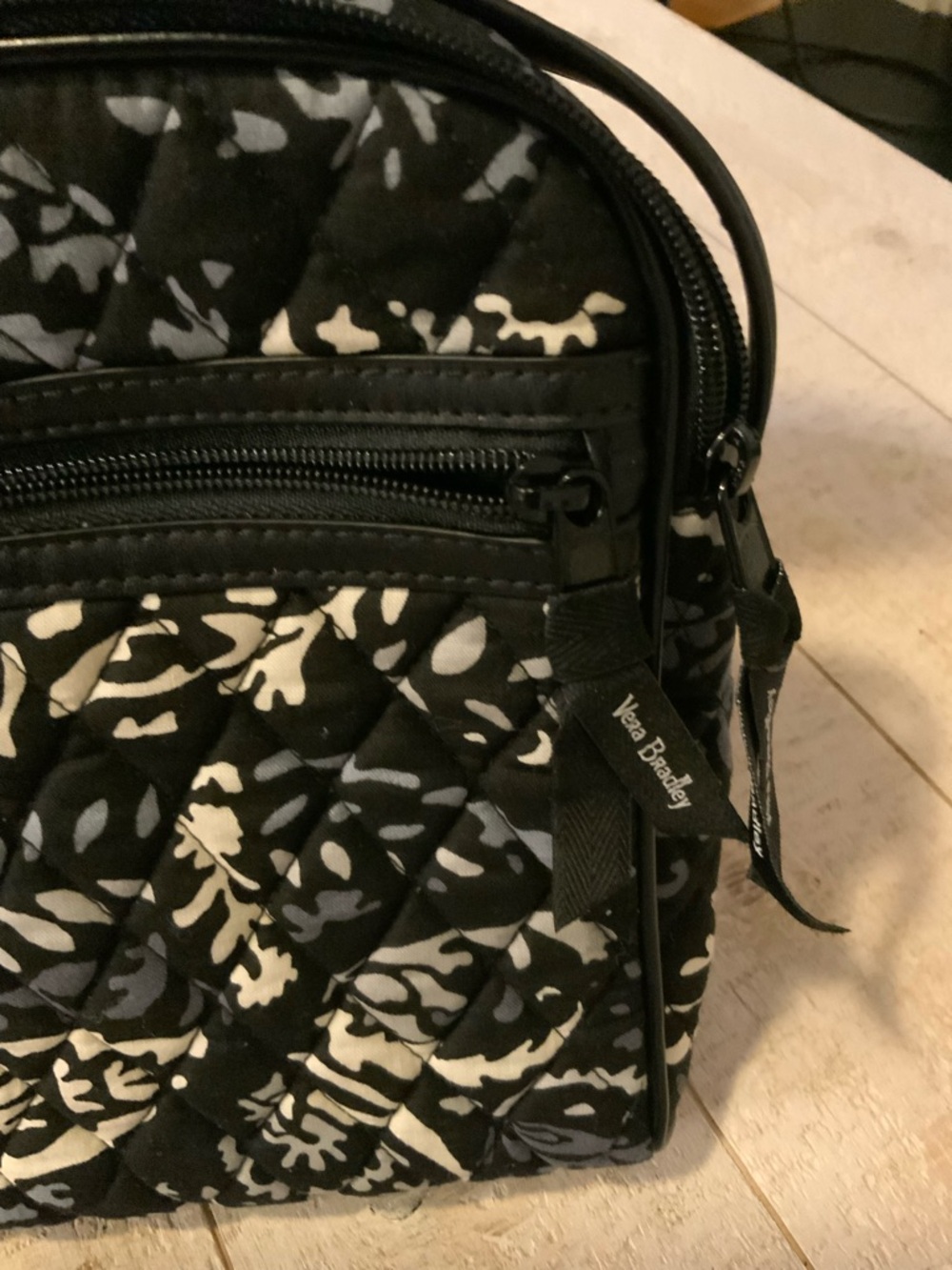 Vera Bradley Black & White Quilted Crossbody Bag with Floral Motif - Picture 4 of 9